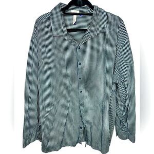 Men’s Long Sleeve Dark Blue / White Houndstooth Button Down Shirt 3XL